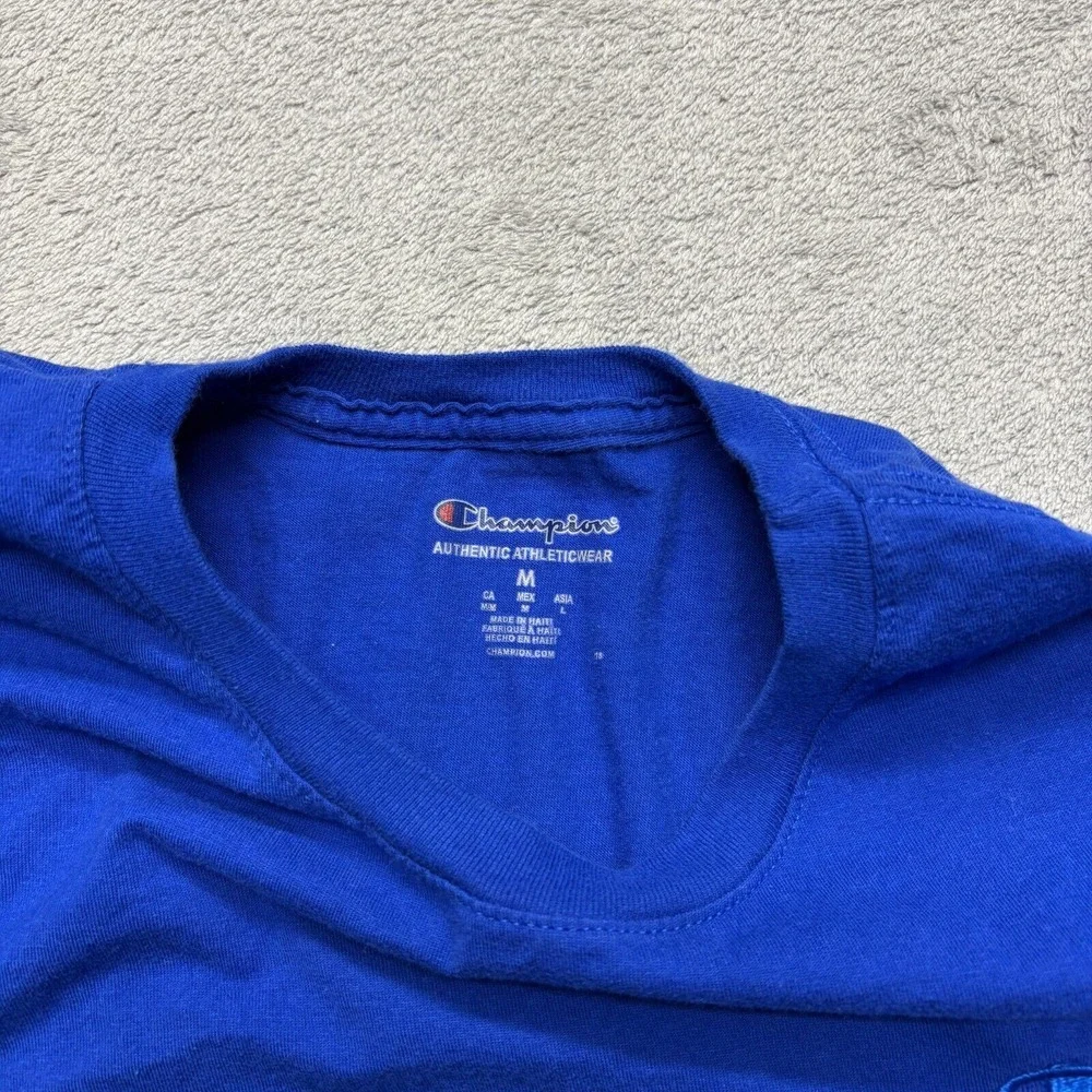 Champion T-Shirt Mens Blue Medium Logo‎ Embroidered Short Sleeve - Picture 5 of 5